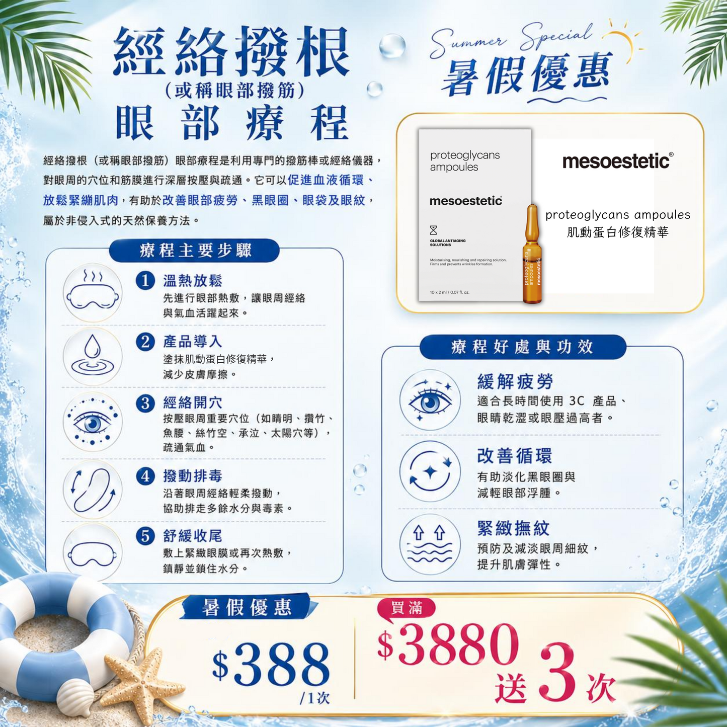 眼部舒緩護理,經絡穴位治療+Mesoestetic醫美系列,肌動蛋白修護精華30分鐘